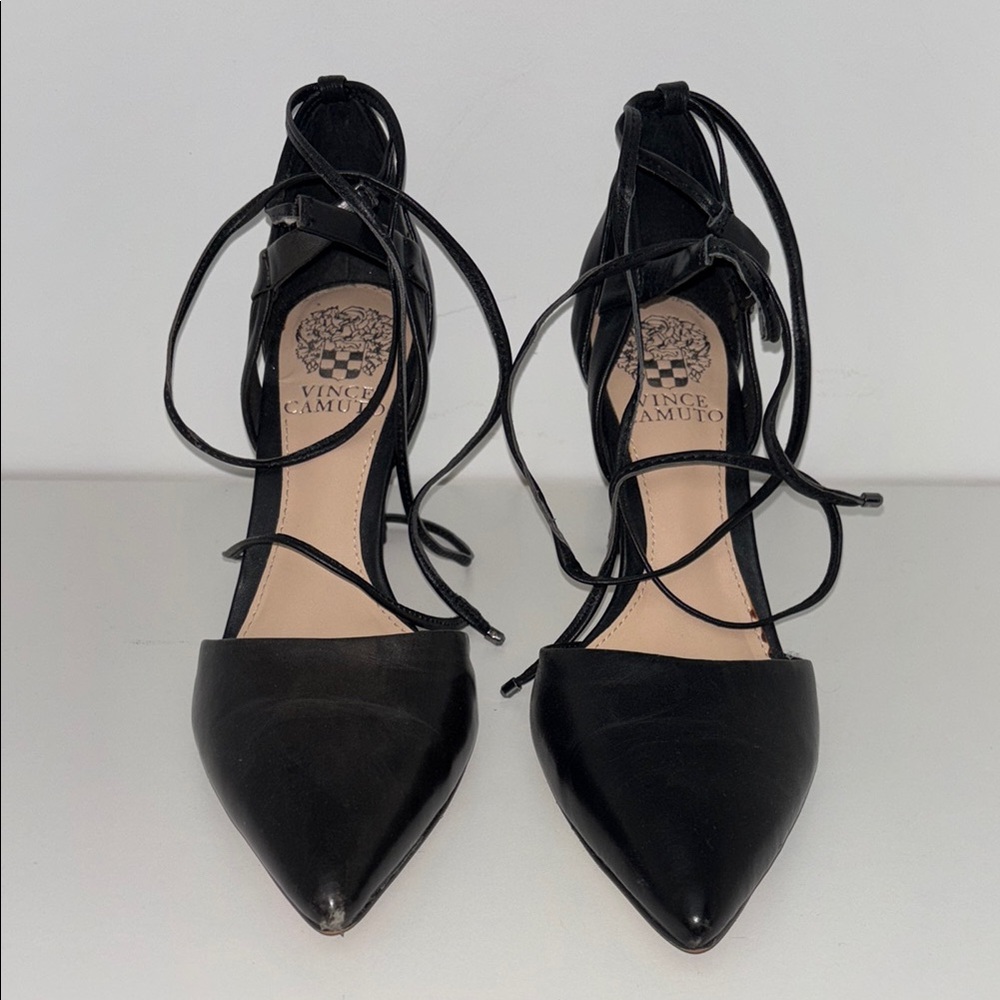 Vince Camuto Black Pointed Lace-Up Heels